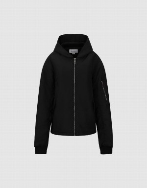 Abrigos Urban Revivo Cremallera Front Encapuchado Acolchado Mujer Negros | LKA8692IE