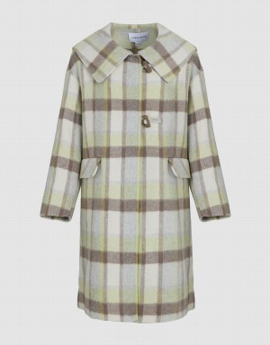 Abrigos Urban Revivo Plaid Directo Furry Mujer Blancos Verdes | MGM87100LO