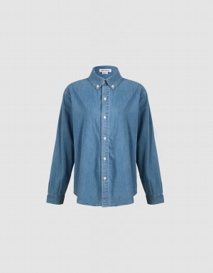 Camisas Urban Revivo Button Up Denim Mujer Azules | KAG6040QE