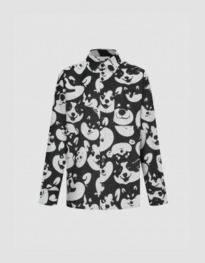 Camisas Urban Revivo Dog Printed Oversized Hombre Negros | AHQ3854DQ