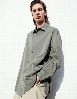 Camisas Urban Revivo Drop Shoulder Sleeve Oversized Hombre Verdes | XUO6125XS