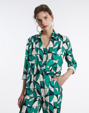 Camisas Urban Revivo Geometric Print Mujer Verdes | TUL5182LB