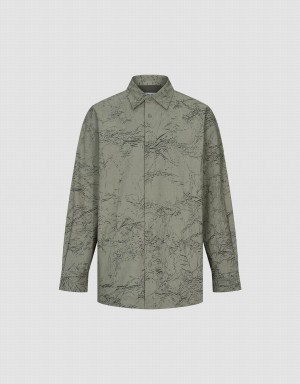 Camisas Urban Revivo Printed Directo Oversized Hombre Verdes | VAS6083QU