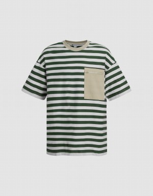 Camiseta Urban Revivo A Rayas Directo Hombre Verdes | LKM8178OZ