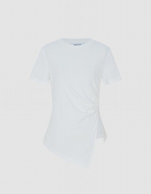 Camiseta Urban Revivo Asymmetrical Hem Mujer Blancos | YJI1484FC