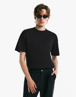 Camiseta Urban Revivo Drop Shoulder Sleeve Crew Neck Hombre Negros | GCH9534RM