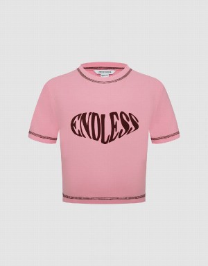 Camiseta Urban Revivo Endless Printed Crew Neck Flaco Mujer Rosas | VDF3489JV