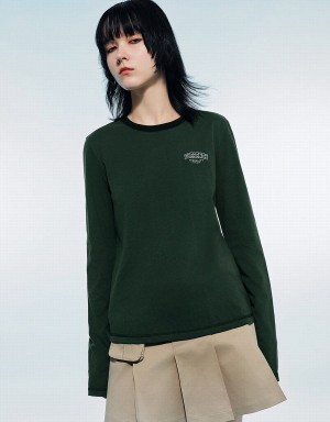 Camiseta Urban Revivo Letter Printed Crew Neck Directo Mujer Verdes | XUN4047DW