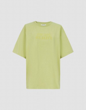 Camiseta Urban Revivo Letter Printed Crew Neck Loose Mujer Verdes | FHS7484PW