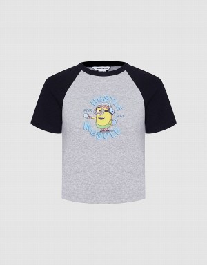 Camiseta Urban Revivo Minions Raglan Mujer Grises | ZQW80100DQ