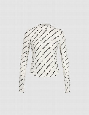 Camiseta Urban Revivo Monogram Print Crew Neck Flaco Mujer Blancos | AUD3810RA