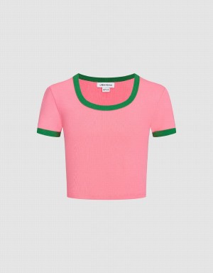 Camiseta Urban Revivo U Neck Flaco Mujer Rosas | CFI183ZM