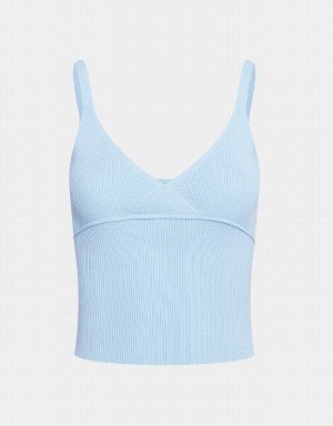 Camiseta sin Manga Urban Revivo Acanalado Knit V Neck Cami Mujer Azules Claro | PPV1332ZH