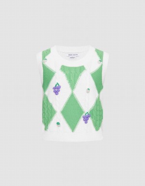 Camiseta sin Manga Urban Revivo Argyle Mujer Verdes Blancos | NOH8247SX