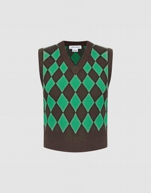 Camiseta sin Manga Urban Revivo Argyle Pattern Mujer Verdes | CHA3196XN