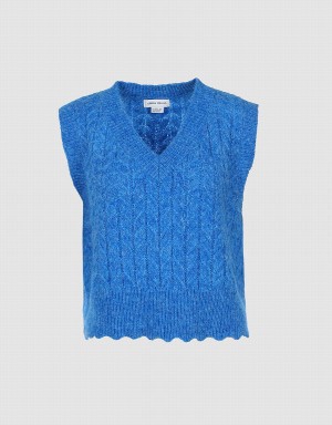 Camiseta sin Manga Urban Revivo Fuzzy Cable Knit Mujer Azules | SSU5775EF