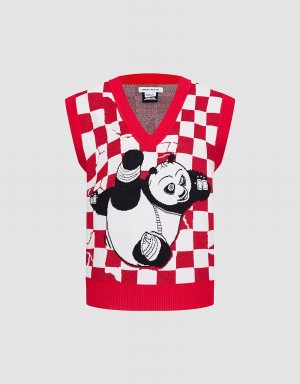 Camiseta sin Manga Urban Revivo Kung Fu Panda Checkered Mujer Rojos | IAD9166HW