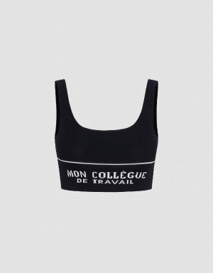 Camiseta sin Manga Urban Revivo Letter Cropped Mujer Negros | MCH6544KY