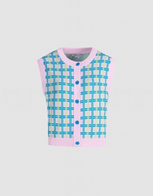 Camiseta sin Manga Urban Revivo Plaid De Punto Checkered Mujer Azules | DGW9070ZM