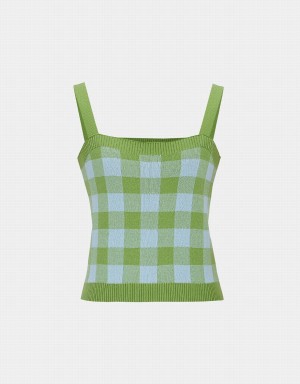 Camiseta sin Manga Urban Revivo Plaid De Punto Cami Checkered Mujer Azules | YQS5175YI