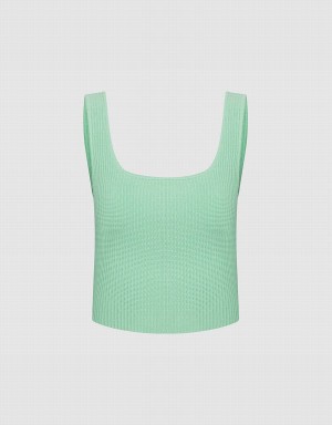 Camiseta sin Manga Urban Revivo Plain Acanalado Knit Mujer Verdes | EGA8133UY