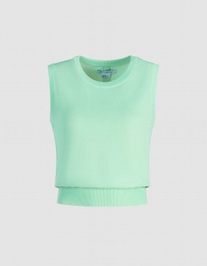 Camiseta sin Manga Urban Revivo Plain Crew Neck De Punto Mujer Verdes | RDY8073HC