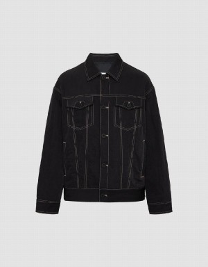 Chamarras Urban Revivo Button Up Loose Hombre Negros | UIU8585AR