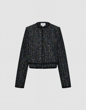 Chamarras Urban Revivo Contrast Trim Tweed Mujer Negros | OHX6240EB