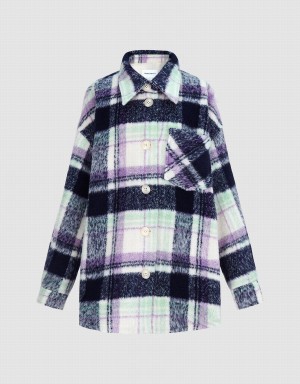 Chamarras Urban Revivo Plaid Directo Checkered Mujer Azules | NPX440OS