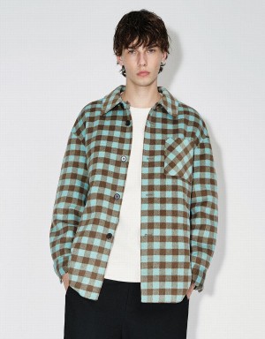 Chamarras Urban Revivo Plaid Directo Woolen Hombre Verdes | UXN181PP