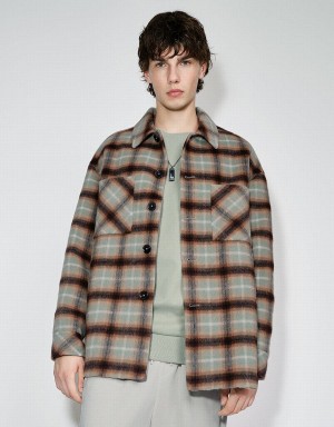 Chamarras Urban Revivo Plaid Directo Woolen Hombre Verdes | NOT8013VI