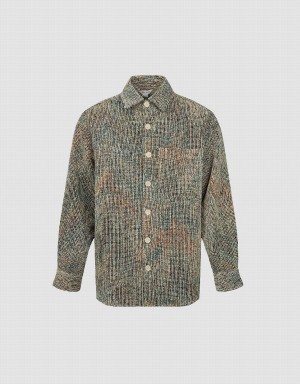 Chamarras Urban Revivo Textured Button Up Directo Hombre Kaki | OPW96100UE