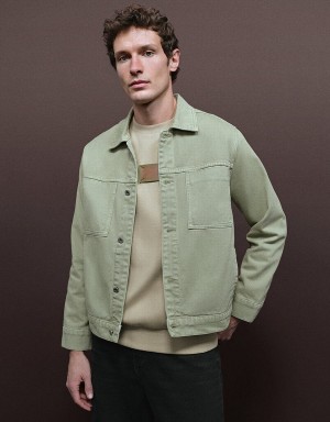 Chaquetas De Mezclilla Urban Revivo Button Up Hombre Verdes | NQT6545LY