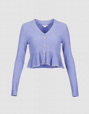 Cárdigan Urban Revivo Acanalado Knit Button Front De Punto Top Mujer Azules | KRQ9196KT