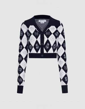 Cárdigan Urban Revivo Argyle Contrast Collar Button Up Mujer Grises | PGP1278NN