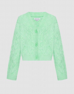 Cárdigan Urban Revivo Cable Knit V Neck Button Up Mujer Verdes | WZL4840MF