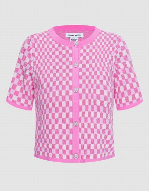 Cárdigan Urban Revivo Checkered Faux Pearl Button De Punto Top Mujer Rojos | SIA2233IC