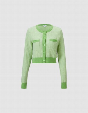 Cárdigan Urban Revivo Contrast Trim Cropped Mujer Verdes | FRK2280WH