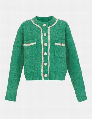 Cárdigan Urban Revivo Contrast Trim Faux Pearl Button Mujer Verdes | NAS2821GR