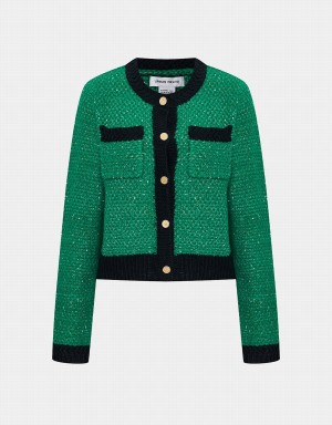 Cárdigan Urban Revivo Contrast Trim Patched Pocket Mujer Verdes | TXK4294UA