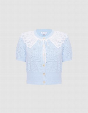 Cárdigan Urban Revivo Encaje Collar Pointelle Button Up Mujer Azules | VRL4979TL