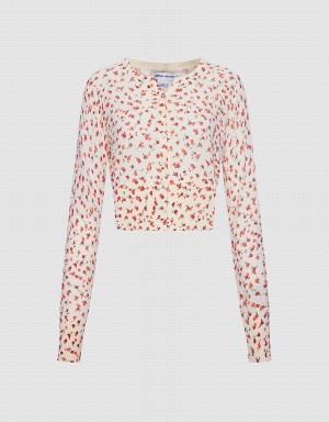 Cárdigan Urban Revivo Floral Button Front De Punto Top Mujer Rojos | HOB4147AU