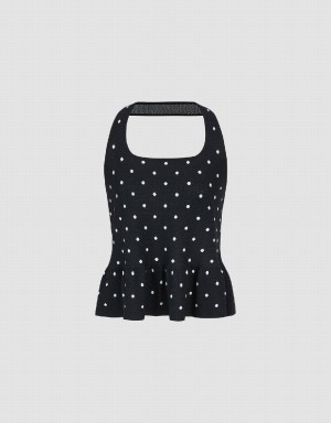 Cárdigan Urban Revivo Halter Neck Polka Dot De Punto Top Mujer Negros | OPL4972HZ