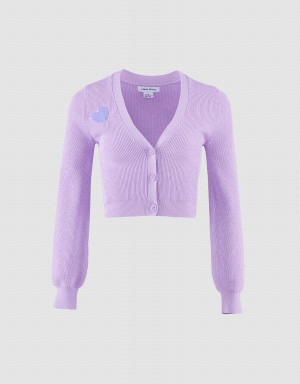 Cárdigan Urban Revivo Heart Embroidery Acanalado Knit Mujer Morados | MJA8866JS