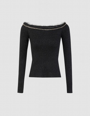 Cárdigan Urban Revivo Off-Shoulder Knit Mujer Negros | PIO1696IV