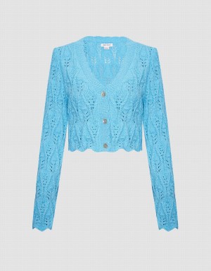 Cárdigan Urban Revivo Pointelle Button Up Mujer Azules | JEY891OX