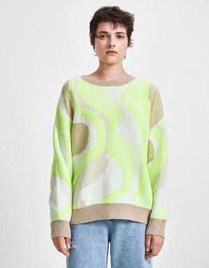 Cárdigan Urban Revivo Printed Crew Neck De Punto Mujer Verdes Blancos | BBU1928XP