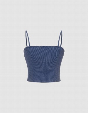 Cárdigan Urban Revivo Sin Manga Off-Shoulder De Punto Top Mujer Azules | JZQ8765BU