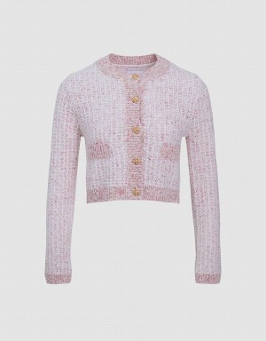 Cárdigan Urban Revivo Tweed Button Up Mujer Rosas | MBJ9634GK