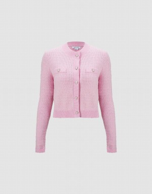 Cárdigan Urban Revivo Tweed Button Up Mujer Rosas | CSW6546NW